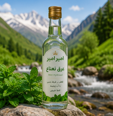 عرق نعناع طبیعی در بطری شیشه‌ای